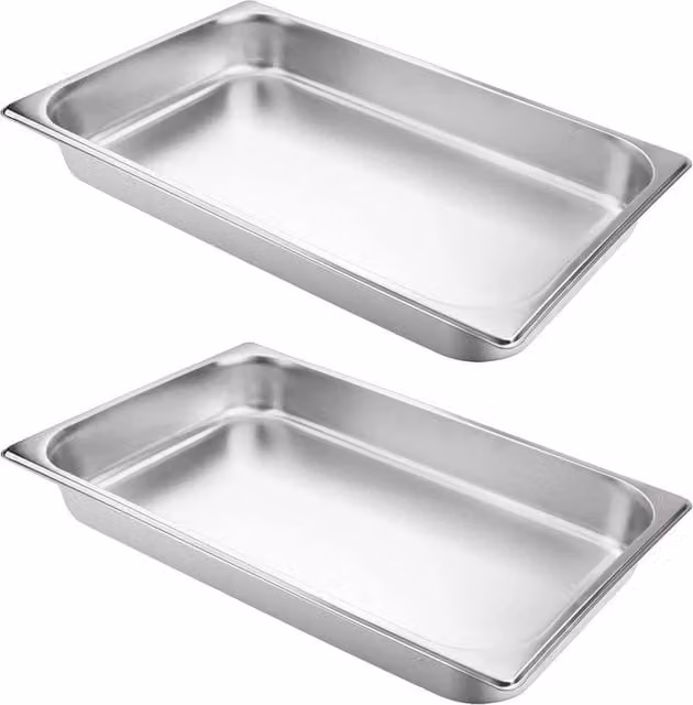 Nordara Set of 2 Rectangular Stainless Steel Stackable Buffet Trays in Silver