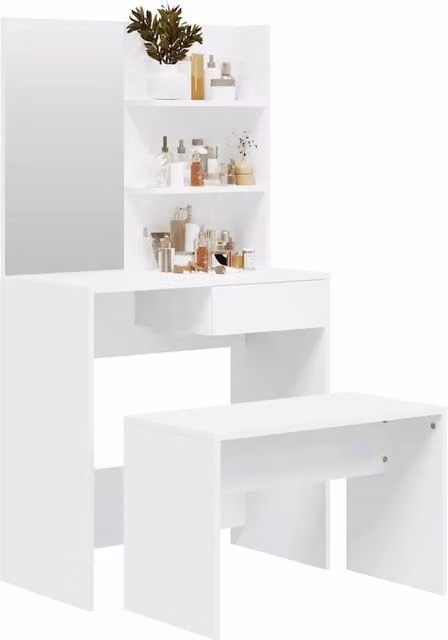 Berkfield Home Modern Dressing Table Set in White, W/D/H: 74.5 x 40 x 141 cm