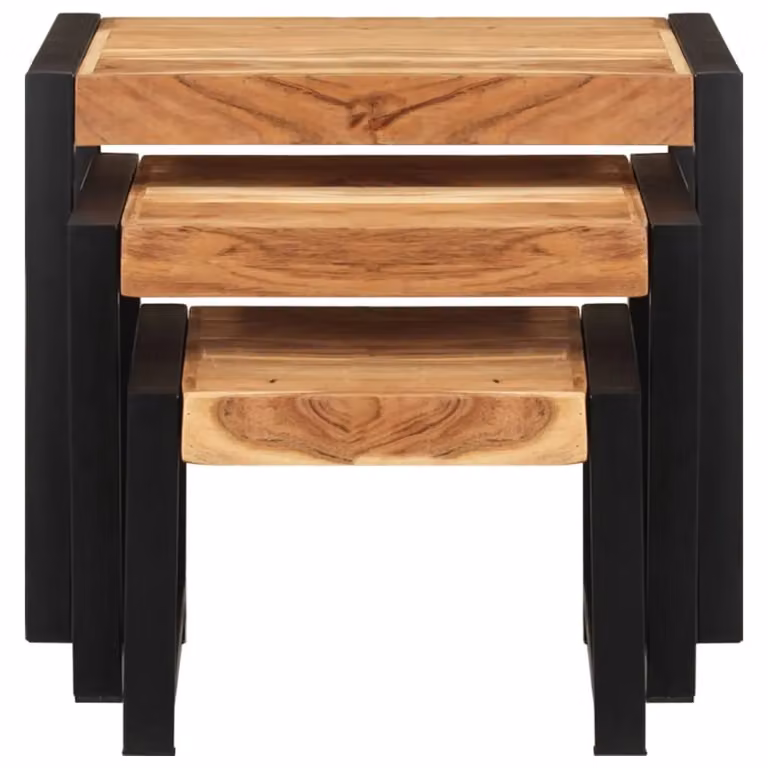 Berkfield Home Set of 3 Nesting Tables in Brown Solid Wood with Sheesham Finish
