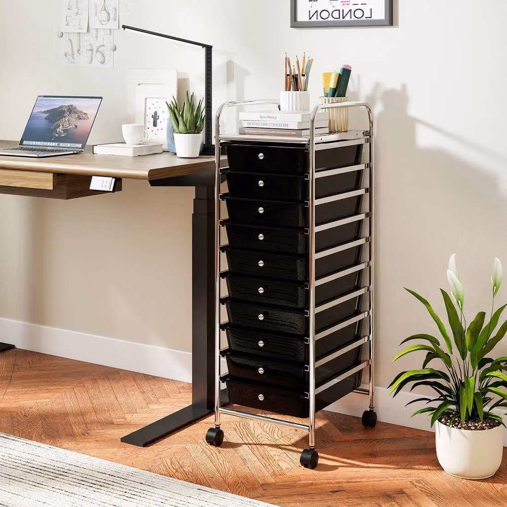 Gymax 10 Drawer Rolling Art and Craft Organizer Utility Cart in Black – 3