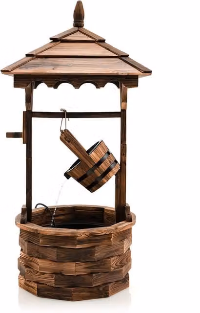 COSTWAY Rustic Brown Outdoor Wishing Well Water Fountain