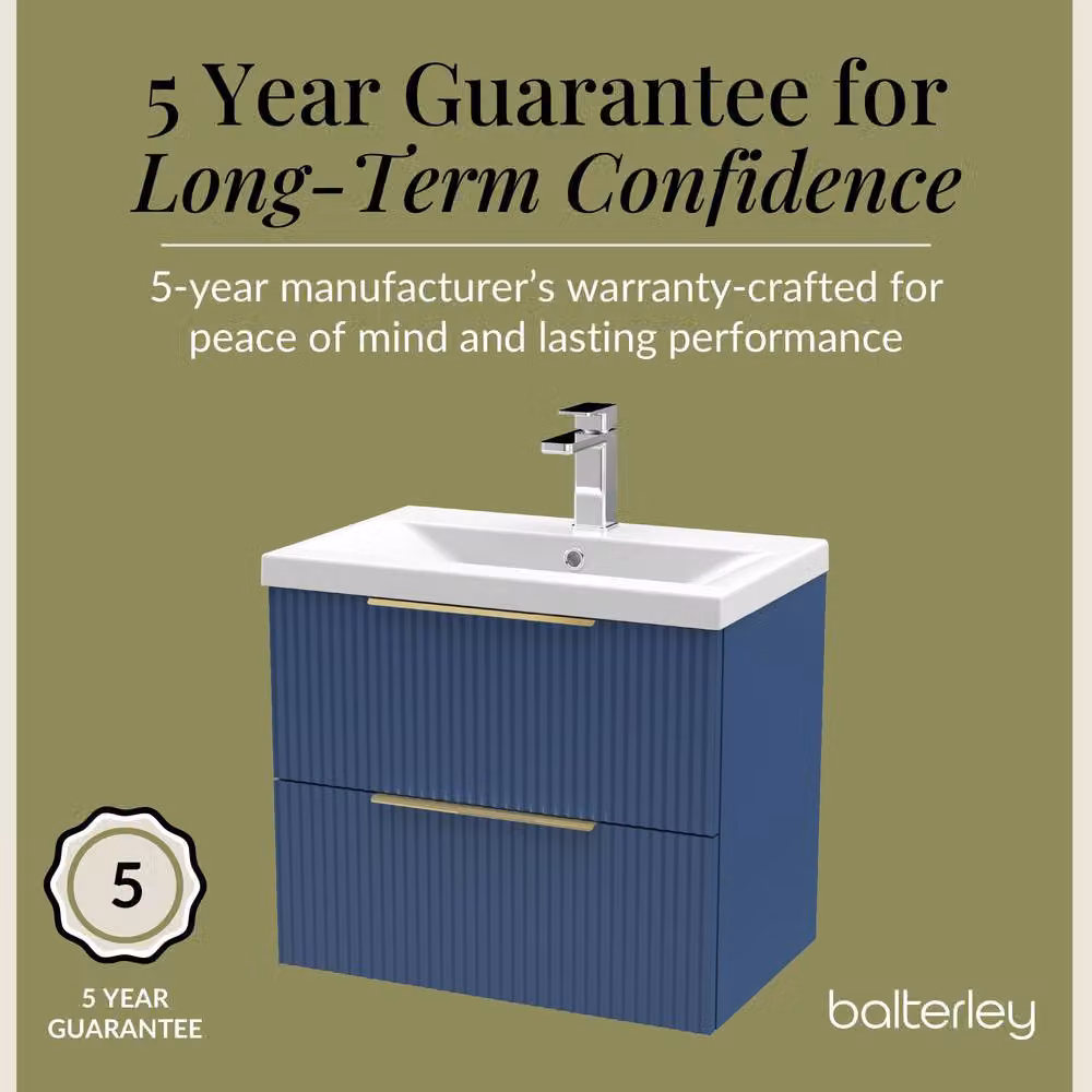 Balterley Fluted Front Wall Hung 2 Drawer Vanity Basin Unit, Satin Blue, Width: 60 cm – 4