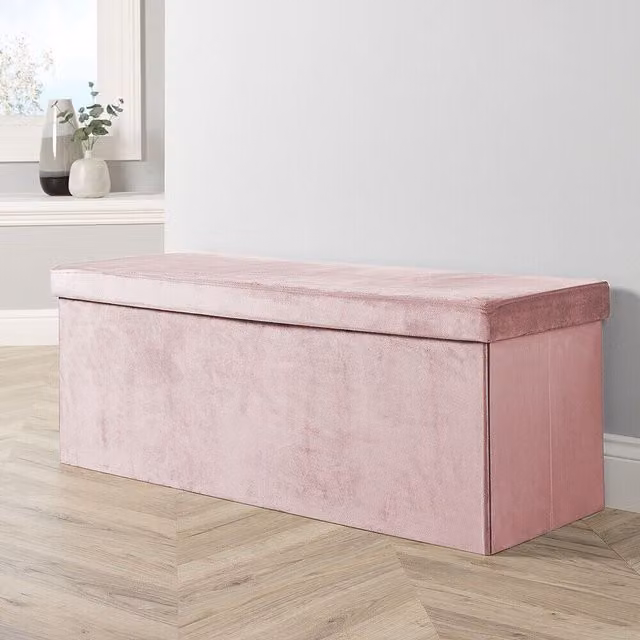 Home Source Extra Large Folding Ottoman in Pink Blush Velvet