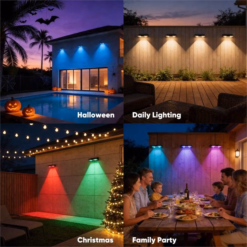 EONLION 8-Piece Solar Powered LED Outdoor Lights in Black for Garden, Wall and Fence Accent – 5