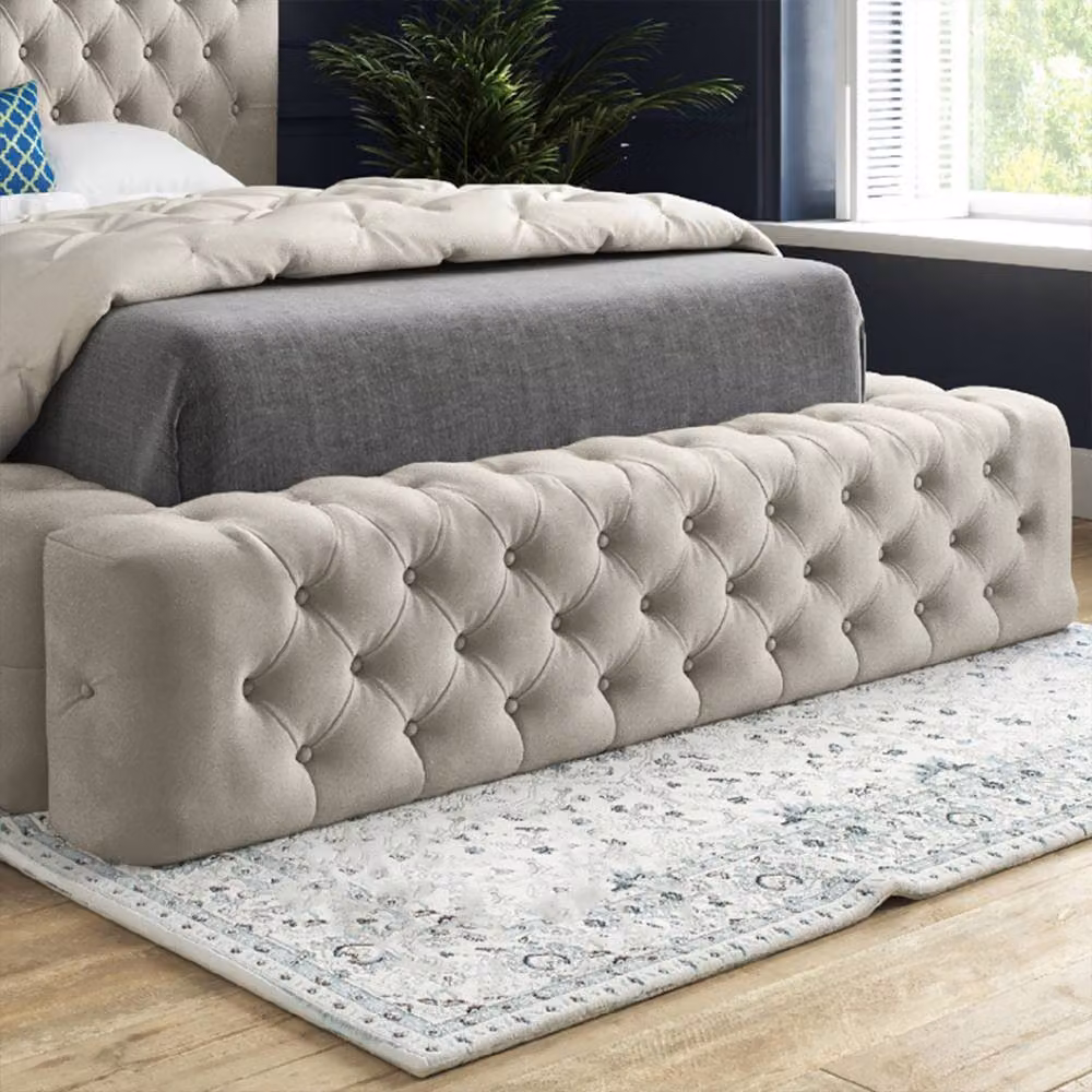 Casani Woolmer Upholstered Designer Bed Frame in Beige, W/D/H: 200 x 137 x 221 cm – 5