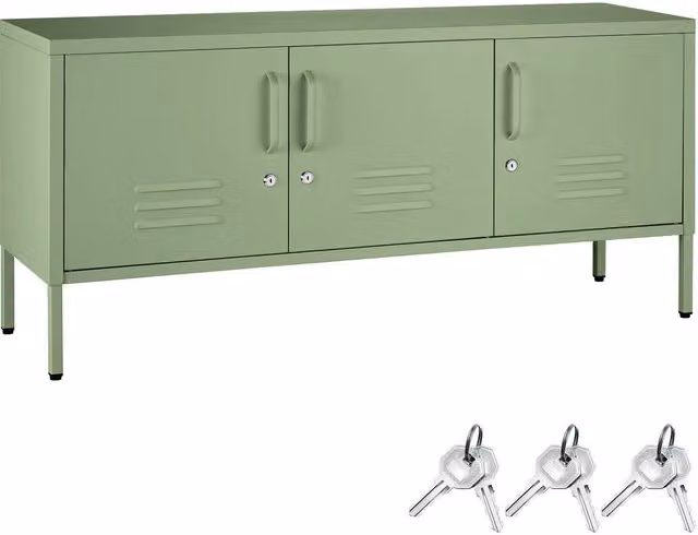 tectake Baker Sideboard in Matt Pale Green with Lockable Doors and Cable Management – 1