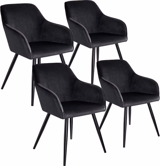 tectake Set of 4 Marilyn Dining Chairs in Black Velvet Look with Armrests and Metal Legs – 8