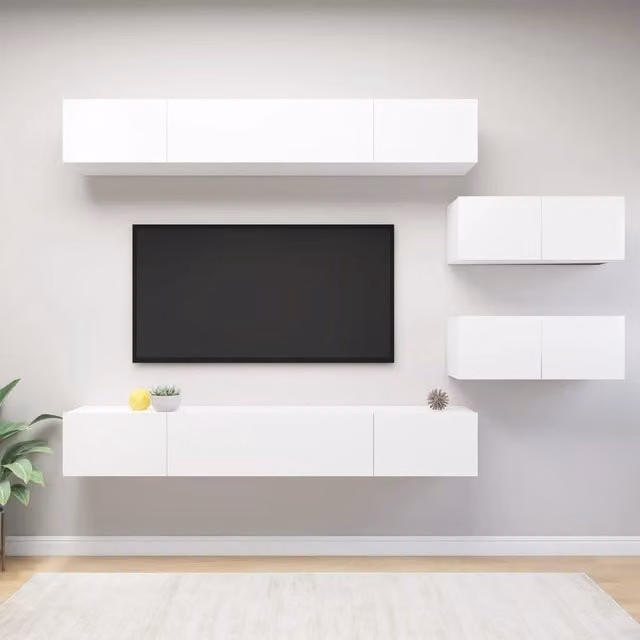 Berkfield Home 6 Piece Modern White Matt MDF TV Cabinet Set – 1