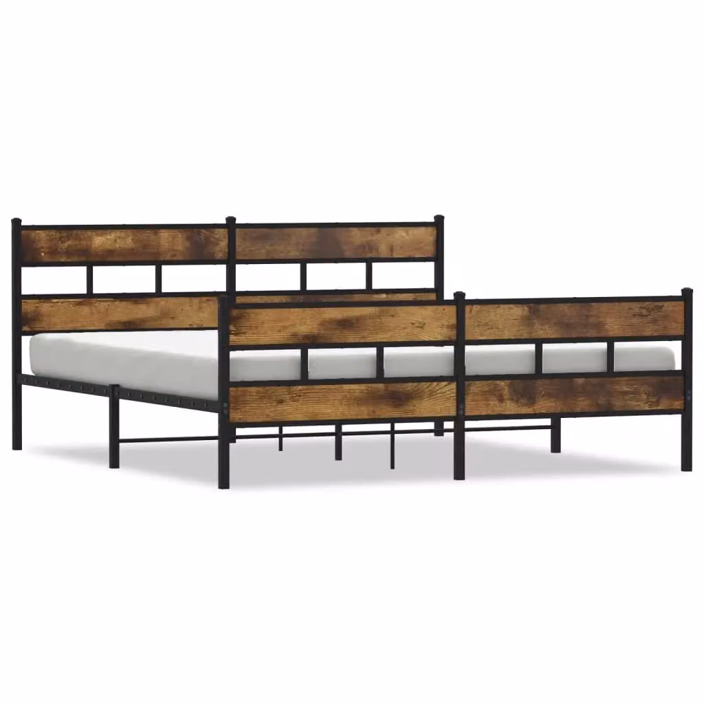 Berkfield Home Metal Bed Frame in Smoked Oak Brown, W/D/H: 180 x 200 cm – 2