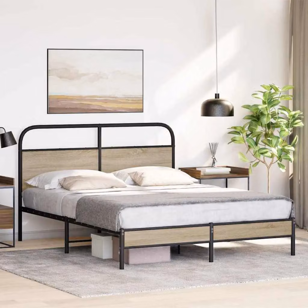 Berkfield Home Smoked Oak Bed Frame in Brown, W/D/H: 150 x 200 cm – 2