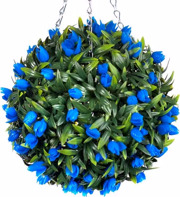 Best Artificial Blue Tulip Hanging Basket Flower Topiary Ball, Diameter: 28 cm