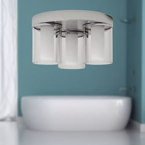 First Choice Lighting Wren Chrome Bathroom Flush Ceiling Light with Transparent Glass Shades – 3
