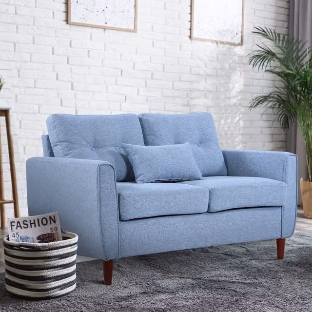 HOMCOM Traditional Blue Upholstered Double Sofa with Spring Padded Cushions and Solid Wood Frame