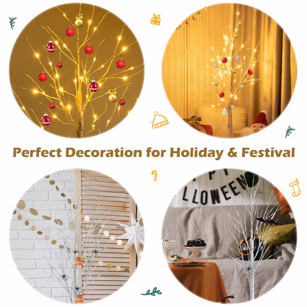 Costway Lighted Artificial White Birch Tree with 48 Warm White LEDs, Height: 121.92 cm – 5