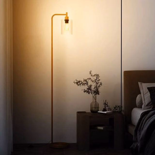 Costway Industrial Floor Lamp with Transparent Glass Lampshade in Gold/Brass – 1