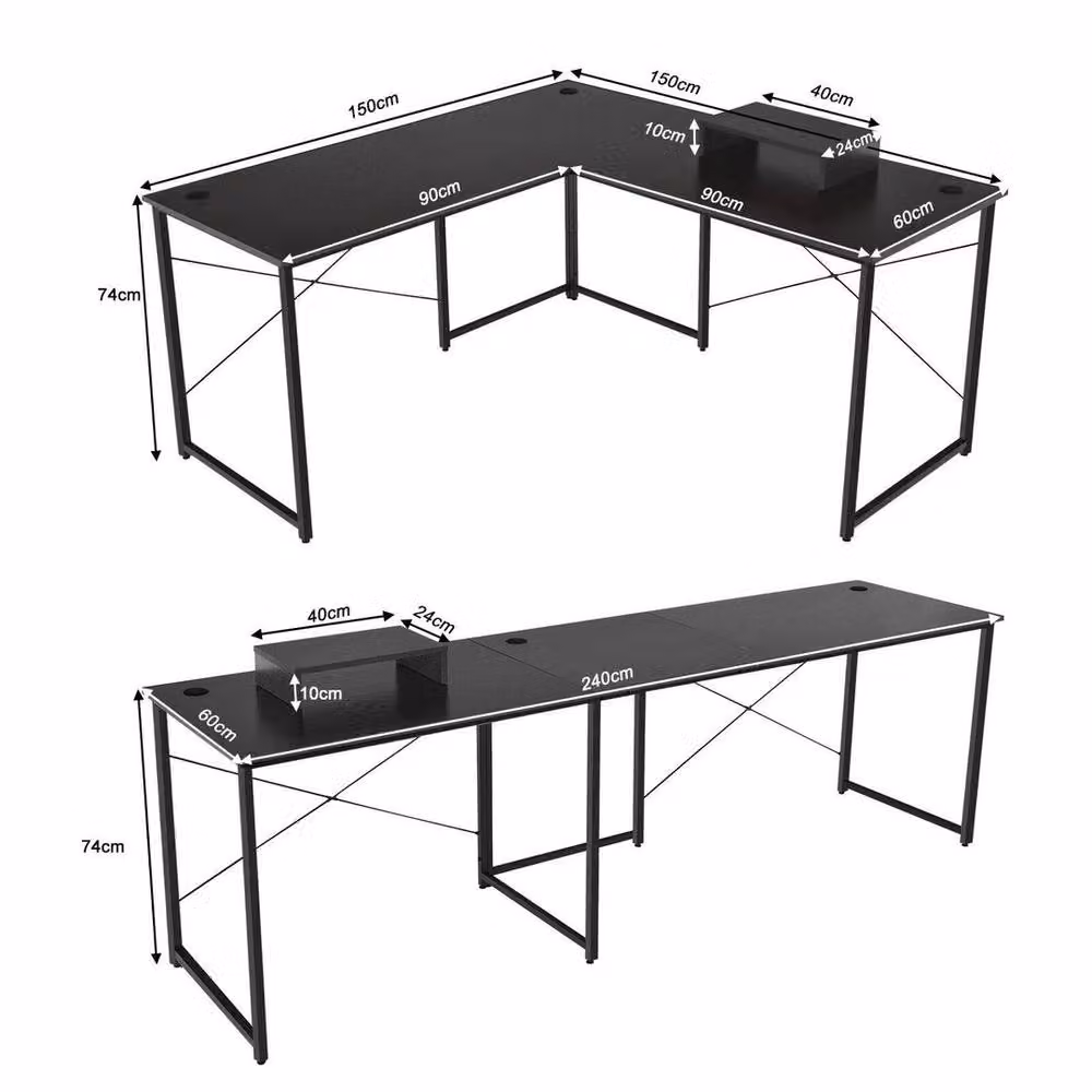 FORGEVIO L-Shaped Reversible Corner Computer Desk in Black – 3