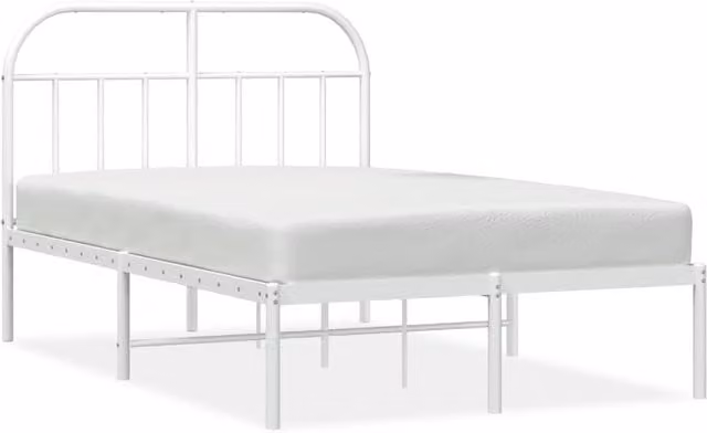Berkfield Home Metal Bed Frame with Headboard in White, W/D/H: 120 x 190 cm Small Double – 1