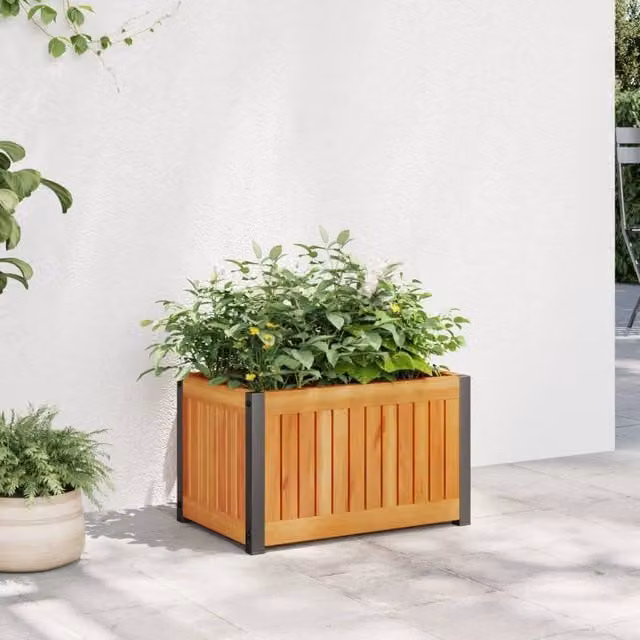 Berkfield Home Garden Planter in Brown Solid Wood and Steel, W: 45 cm, D: 30 cm, H: 27.5 cm