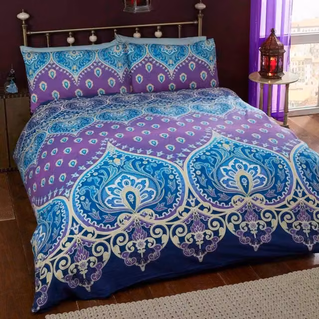 Rapport Home Asha Ethnic Graphic Polycotton Duvet Cover and Pillowcase Set in Sapphire Blue