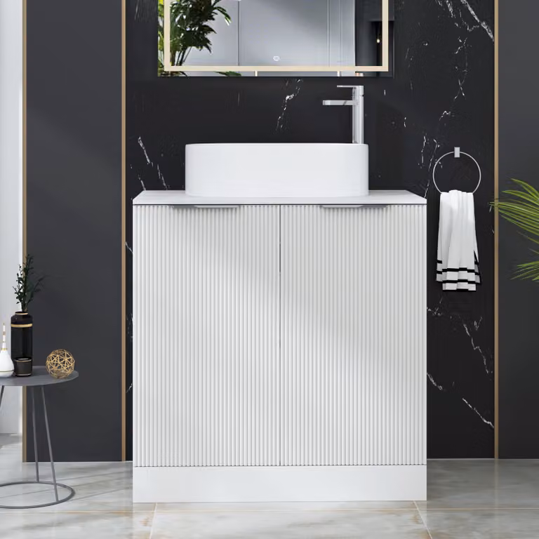 Royal Bathrooms Evora 800mm Matt White Fluted Floor Standing 2 Door Vanity Unit with Peak Basin