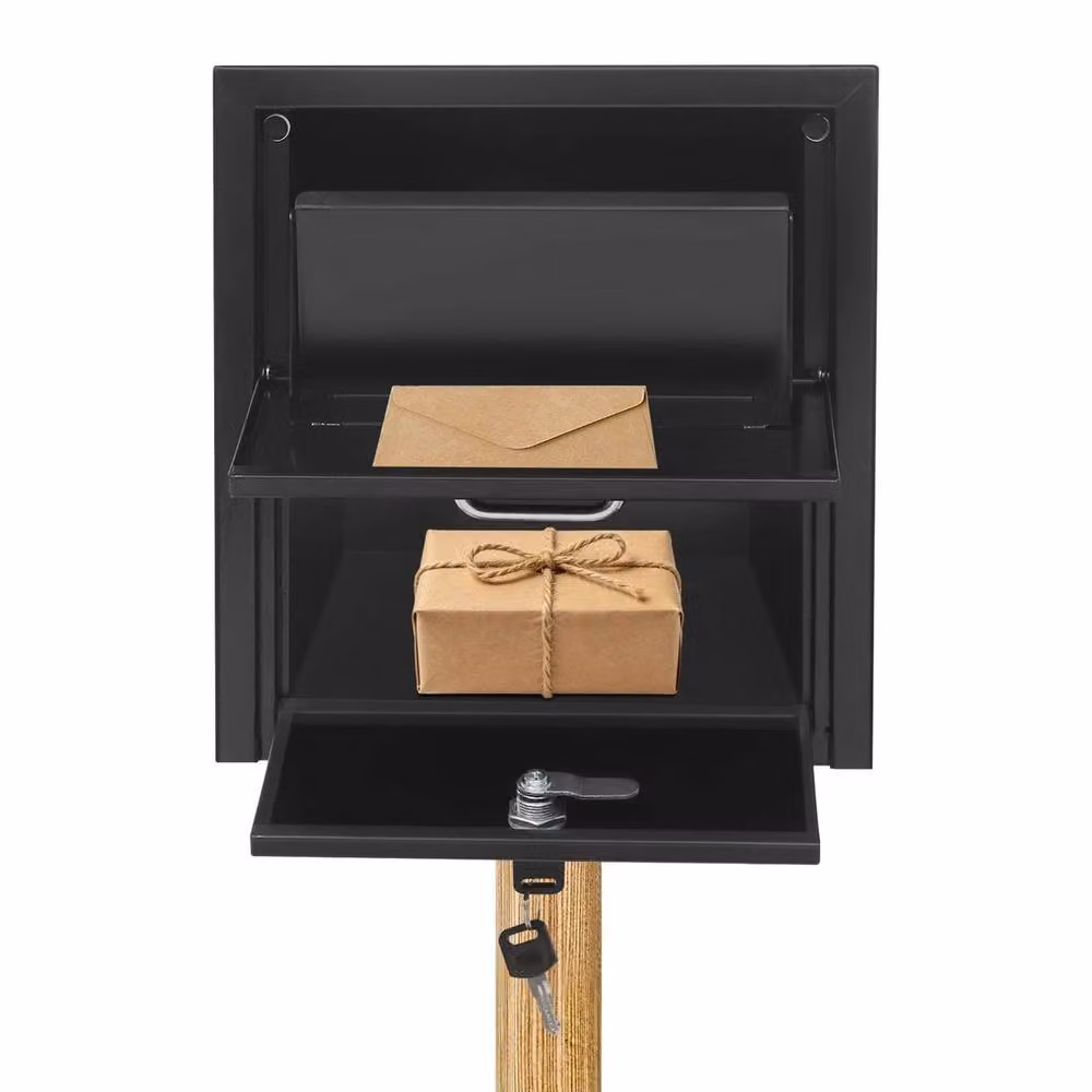 VOGREX Heavy Duty Lockable Outdoor Metal Parcel Drop Box, Black – 3