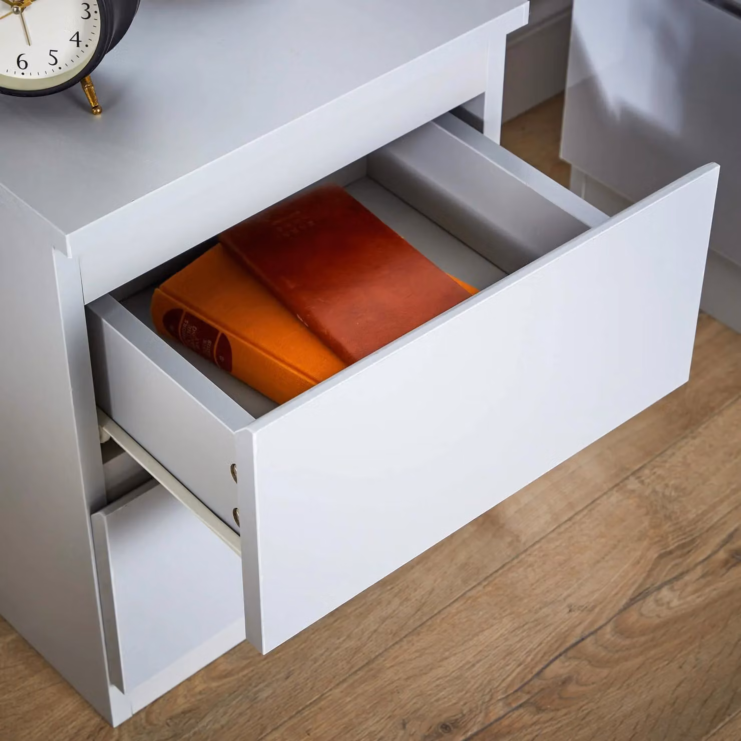 Home Source Modern 2 Drawer Bedside Cabinet Nightstand in Grey Glossy Finish – 3