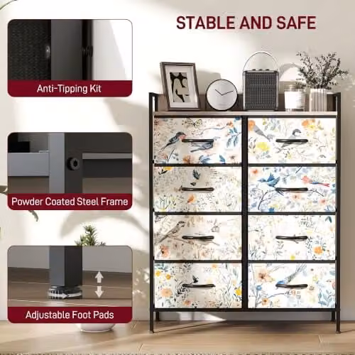 HOMCOM White Fabric and Metal 8-Drawer Bedroom Chest of Drawers – 6