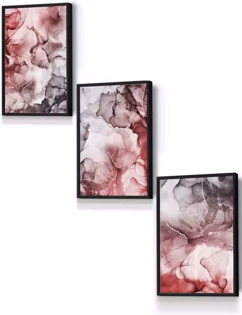 ARTZE Abstract Floral Fluid Framed Wall Art in Red, Grey and Black, W: 33 cm, H: 45 cm, D: 0.2 cm