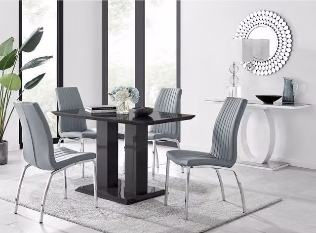 FurnitureboxUK Imperia 4 Black Rectangular Dining Table and 4 Grey Isco Faux Leather Chairs