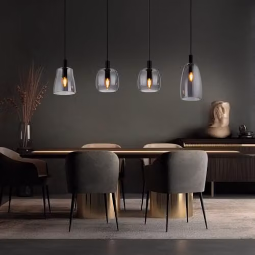 Globo Lighting Bar Pendant Ceiling Light in Black with Transparent Glass Shades, 4x E14, H 120 cm x W 16 cm – 3