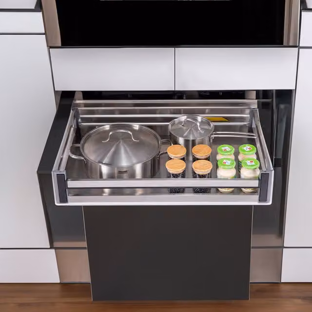 Livingandhome Kitchen Pull Out Larder Storage Flat Basket Sliding Drawer in Silvery Grey, Width: 71.4 cm