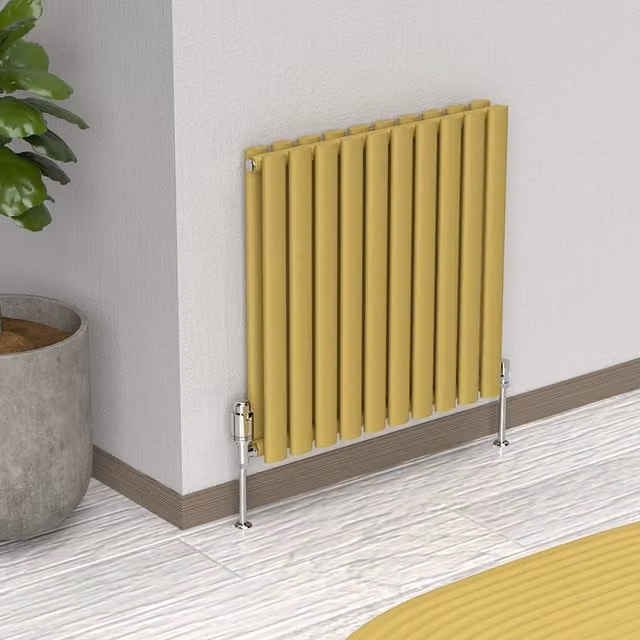 Lux Heat Oval Horizontal Coloured Radiator in Metallic Gold, W: 60 cm, H: 54 cm
