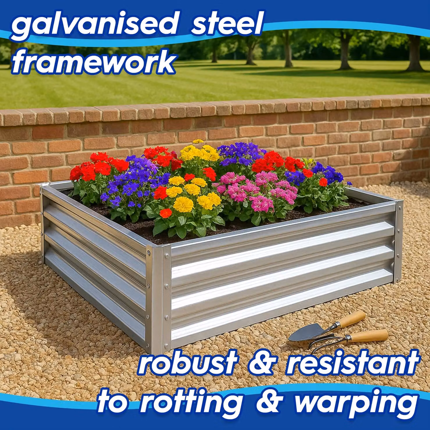 Harbour Housewares Set of 2 Rectangular Bottomless Raised Garden Beds in Silver Galvanised Steel, W: 180 cm, D: 90 cm, H: 30 cm – 2