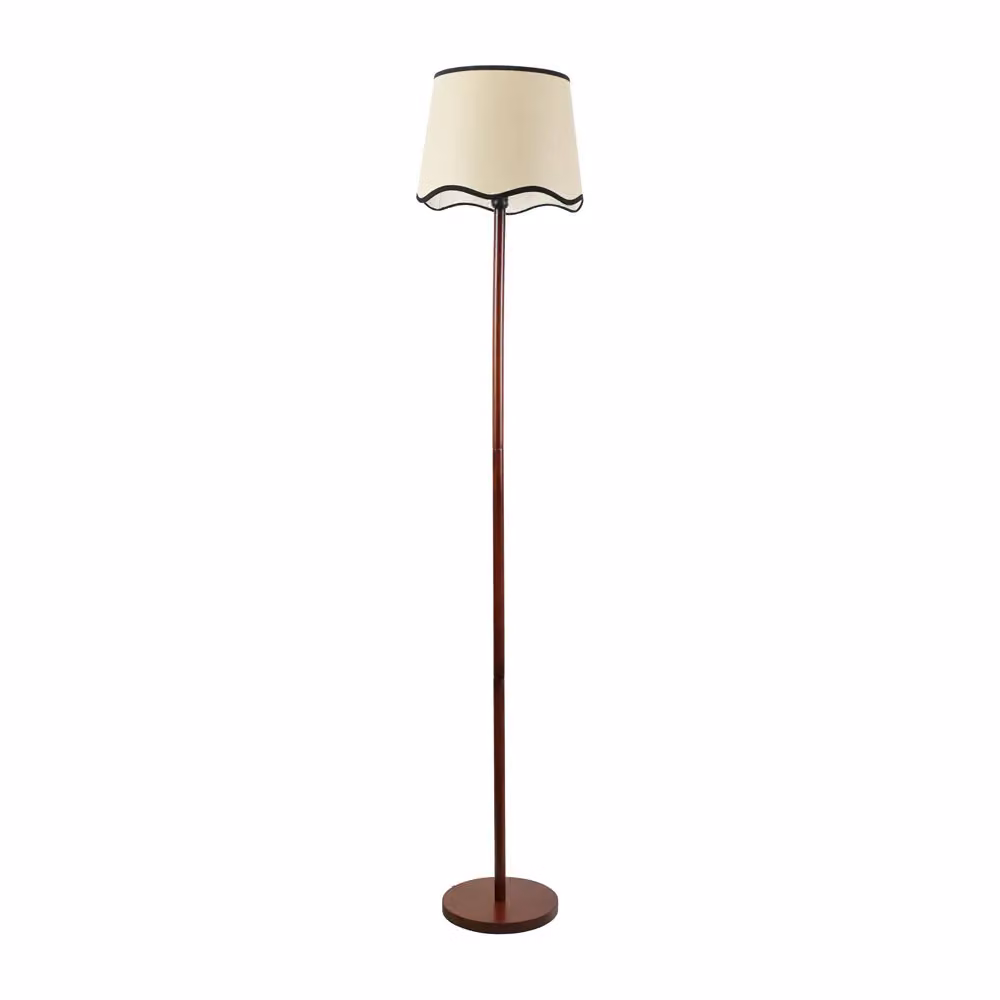 ValueLights Heather Dark Wood Stem Floor Lamp with Scallop Edge Tapered Shade and LED Bulb in Black – 2