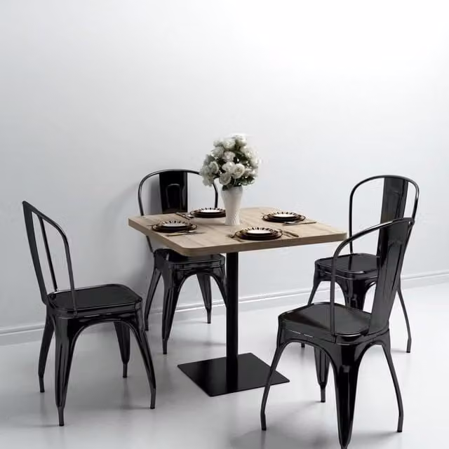 Berkfield Home Bistro Table in Oak Colour and Beige, Square MDF and Metal Design, W/D/H: 80 x 80 x 75 cm