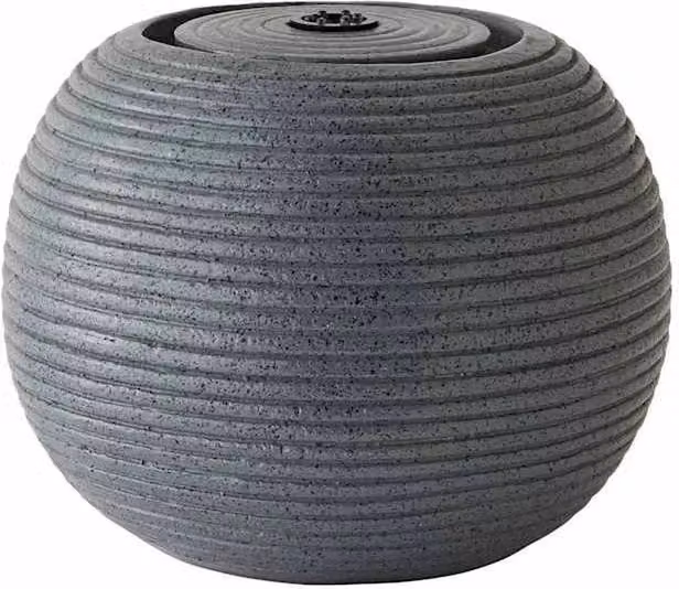 FLAVORA Solar Round Ribbed Ball Garden Water Fountain in Grey