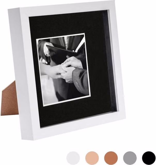 Nicola Spring Single Square 3D Box Photo Frame in White or Black, W/H: 20.32 x 20.32 cm