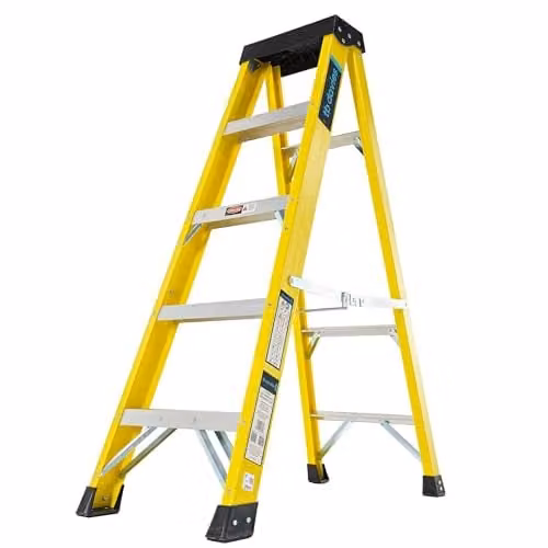 TB Davies 5 Tread Swingback Step Ladder in Yellow GRP Fibreglass with Built-in Tool Tray and 150kg Work Load