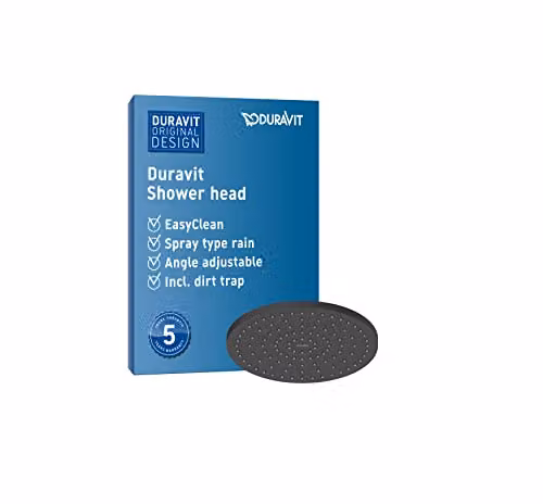Duravit Universal Round Rain Overhead Shower Head in Matt Black, Diameter: 25 cm, with Water-Saving Minusflow Function and Anti-Limescale Feature – 1