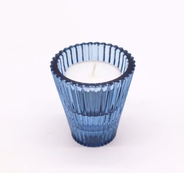 KDMK Blue Round Glass Tealight Holder for Tabletop Decor