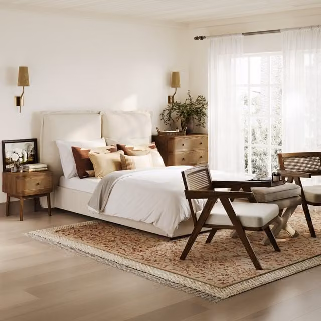 LPD Home Sunday Upholstered King Size Bed in White, 180 x 200 cm