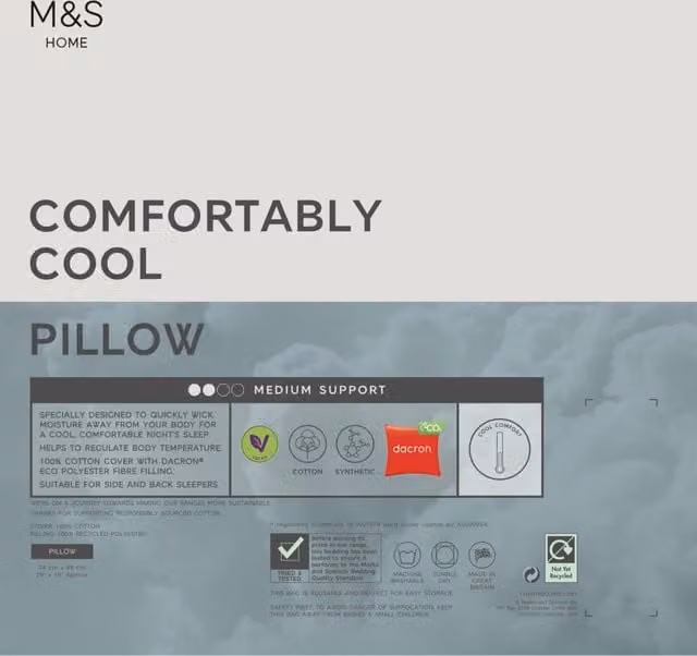 M&S Comfortably Cool Medium Pillow in White