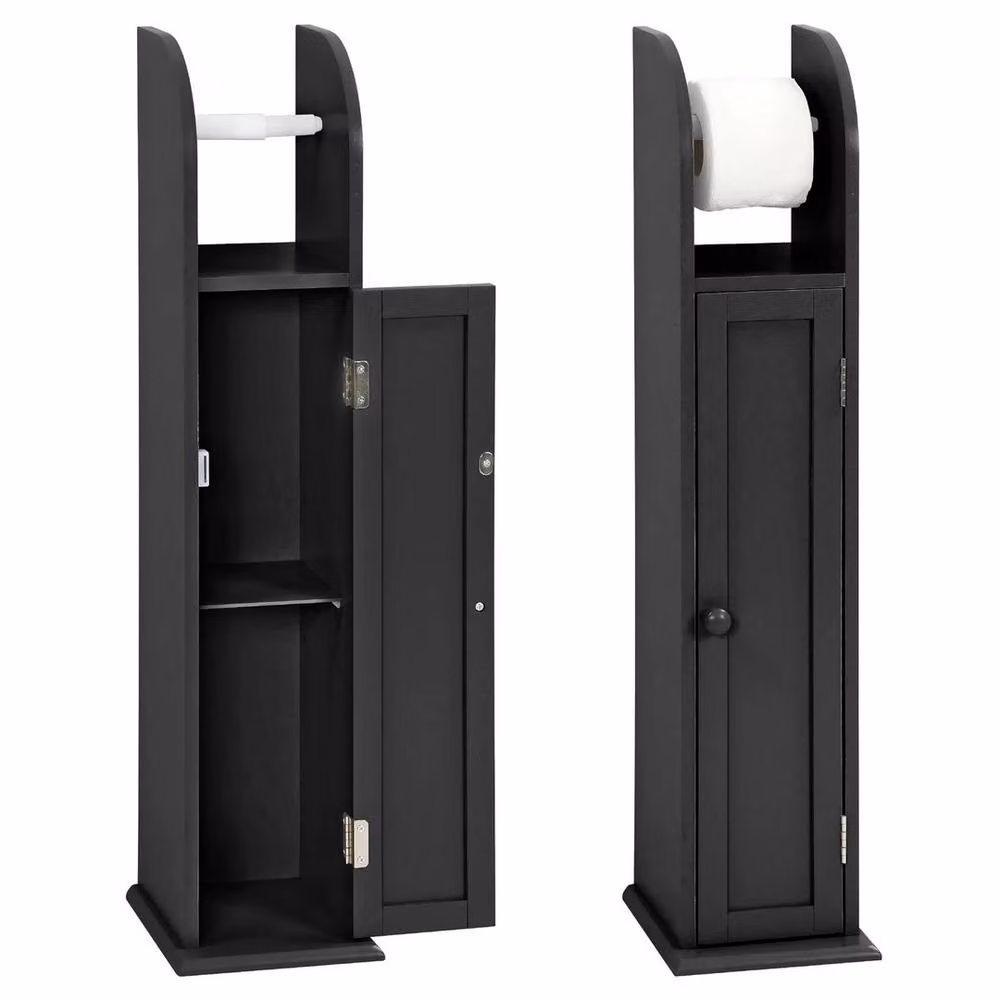 EONLION Freestanding Covered Bathroom Toilet Paper Roll Holder in Black – 2