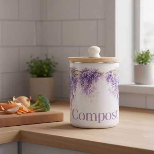 Purely Home Purple and White Wisteria Compost Caddy with Removable Inner Bucket and Odour Filter, W/D/H: 22.5 x 16.5 x 22.5 cm – 2