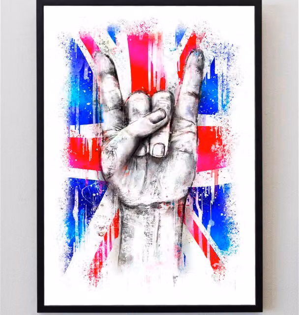 Pics and Squiggles Union Jack Rock and Roll Retro Paper Poster, Blue and Multicolour, A4