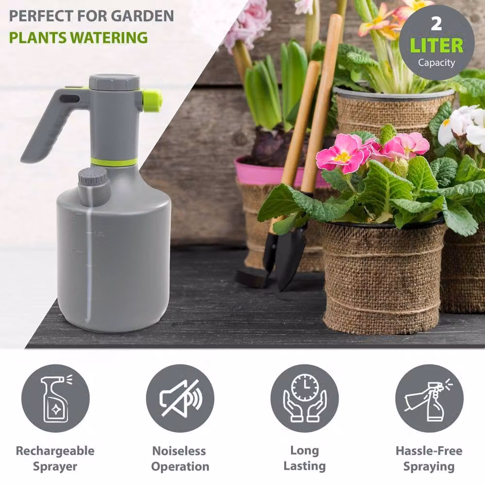 Crystals 2L Electric Automatic Plant Spray Bottle Watering Can with Rechargeable Battery in Grey – 4