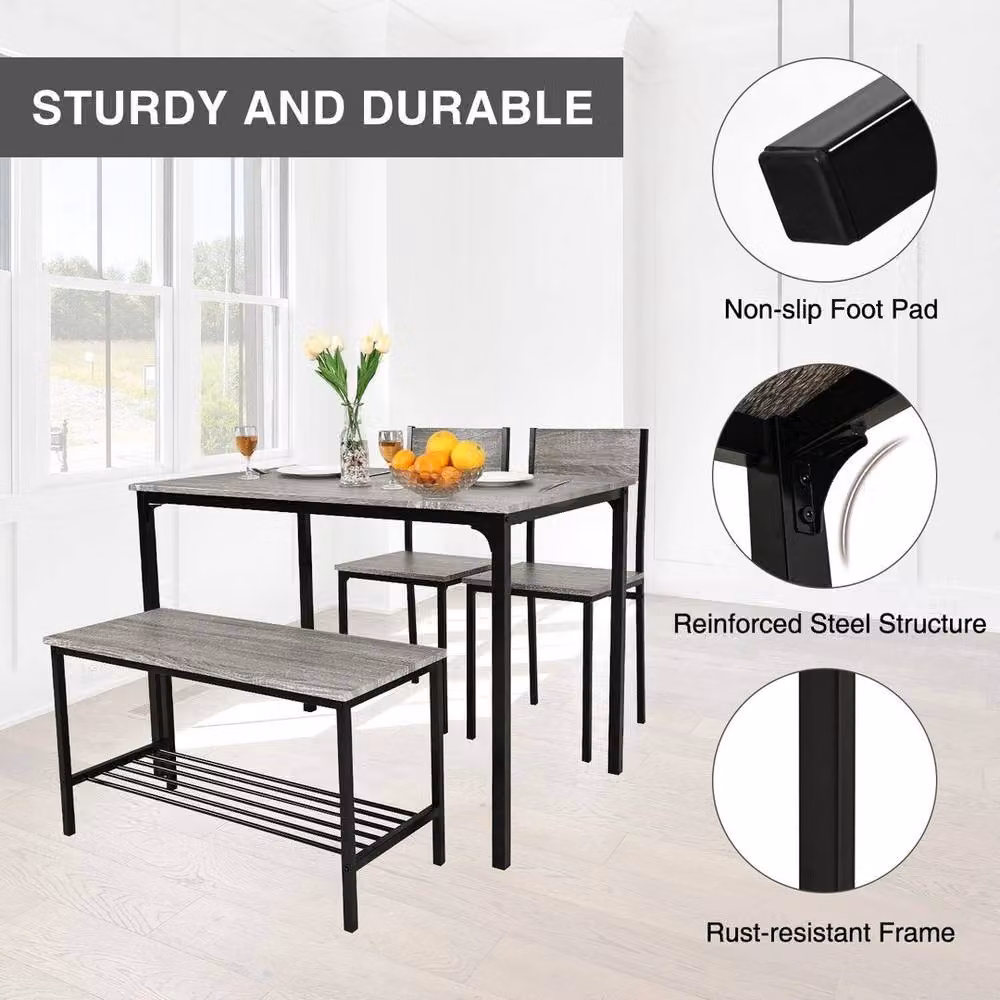 EONLION 4 Piece Grey Wooden Compact Dining Table Set with Rectangular Table W: 100 cm – 3