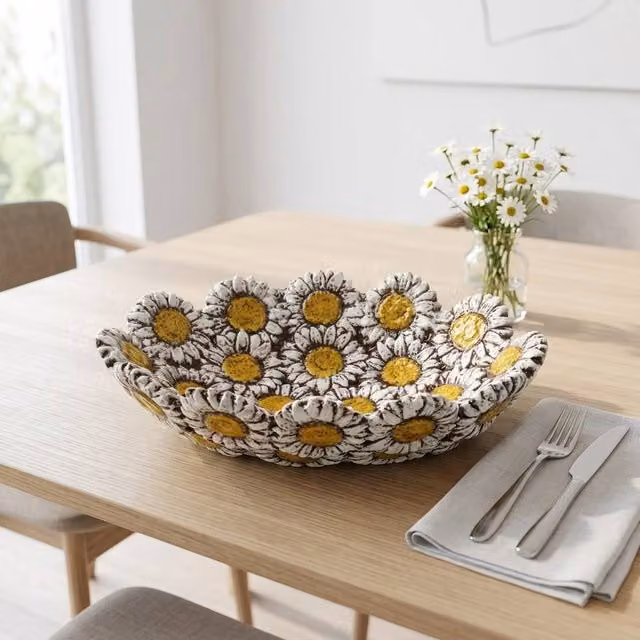 Garden Greatness Multicolour Daisy Floral Ceramic Decorative Plate, Diameter: 28.5 cm