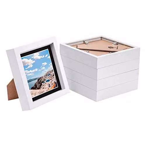 Nicola Spring Pack of 5 White Square 3D Box Photo Frames with Black Mounts for Tabletop or Hanging Display