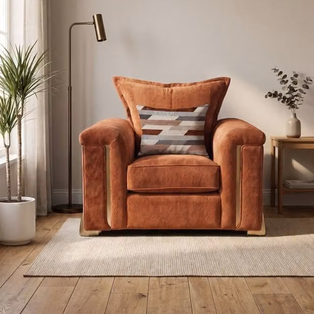 Somnior Deco Arch Sofa in Burnt Orange Sherpa Columbus Fabric, available as an Armchair, 2 Seater or 3 Seater
